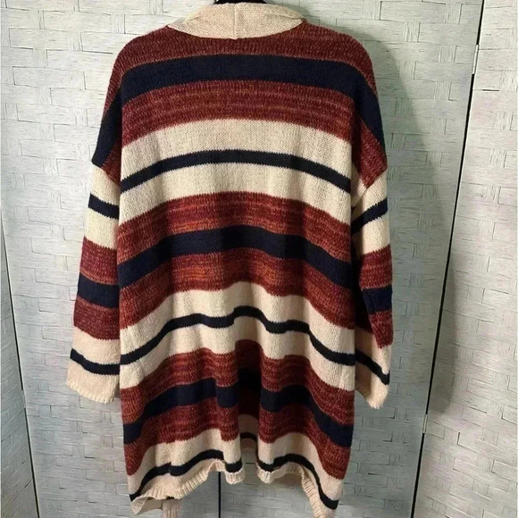 Knox Rose Women's Open Front Cardigan striped Boho casual, blue, red & cream - Picture 11 of 12